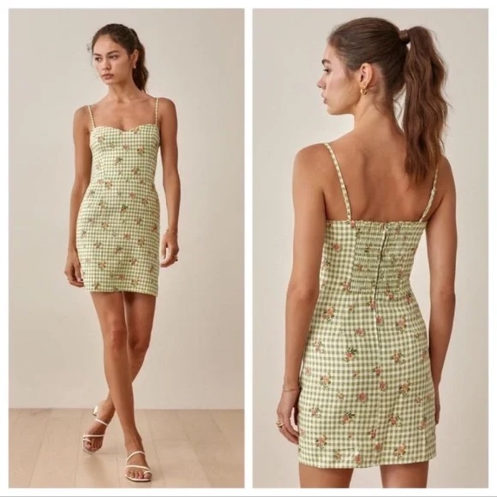 NWT Reformation Roarke Linen Gingham Mini Dress